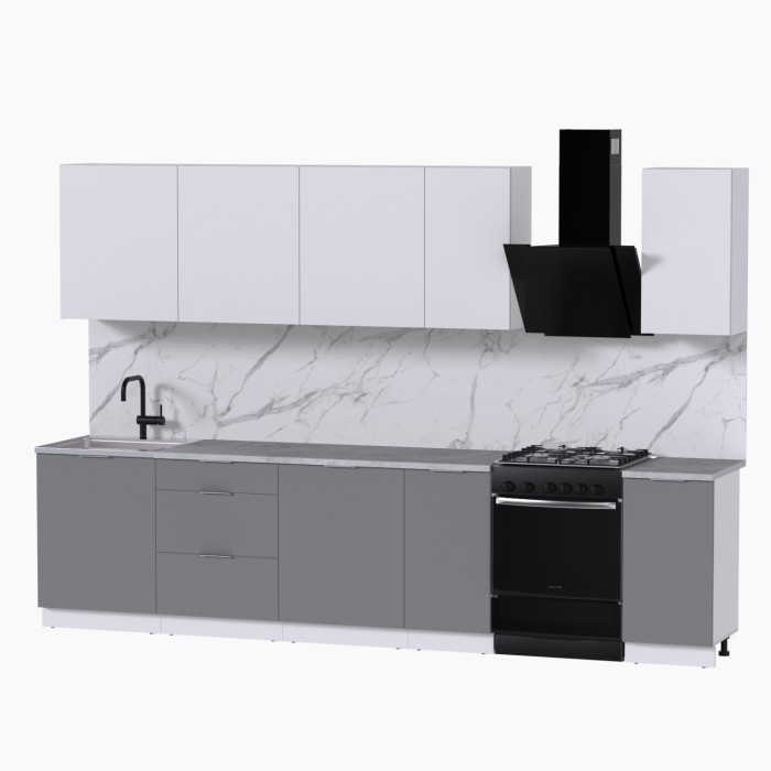 Набор корпусной мебели для кухни " Микс Топ-9" белый премиум/шиншилла серая/мрамор лацио белый
