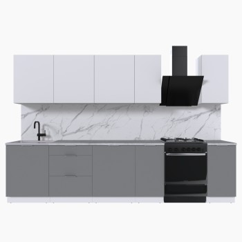 Набор корпусной мебели для кухни " Микс Топ-9" белый премиум/шиншилла серая/мрамор лацио белый