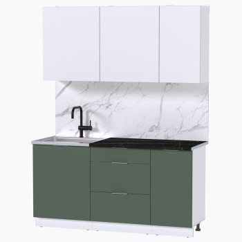 Набор корпусной мебели для кухни " Микс Топ-2" белый премиум/дымчато зеленый/тунис