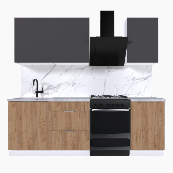 Набор корпусной мебели для кухни " Микс Топ-3" графит серый/дуб крафт золотой/мрамор лацио белый