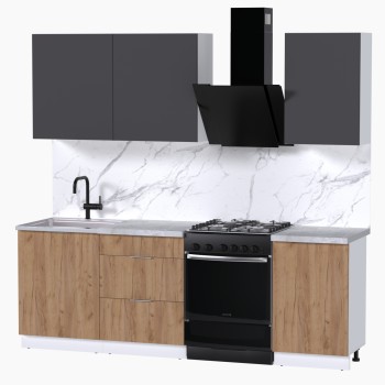 Набор корпусной мебели для кухни " Микс Топ-3" графит серый/дуб крафт золотой/мрамор лацио белый