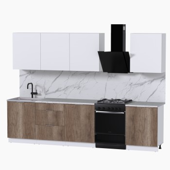 Набор корпусной мебели для кухни " Микс Топ-8" белый премиум/дуб каньон/мрамор марквина