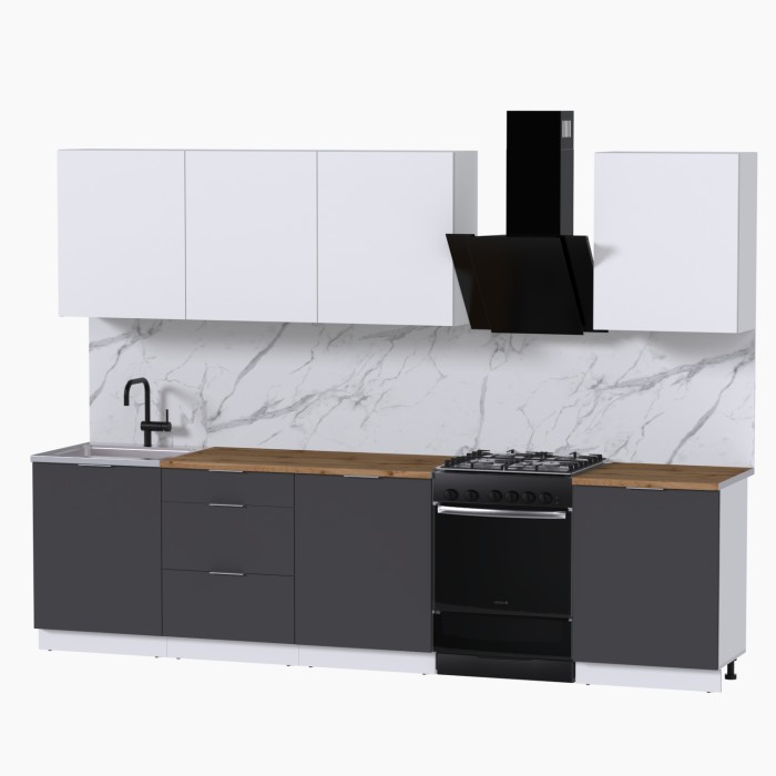 Набор корпусной мебели для кухни " Микс Топ-8" белый премиум/ графит серый/дуб вотан