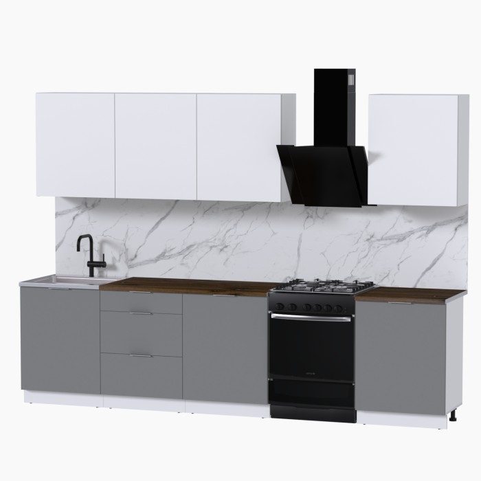 Набор корпусной мебели для кухни " Микс Топ-8" белый премиум/шиншилла серая/дуб флагстаф темный