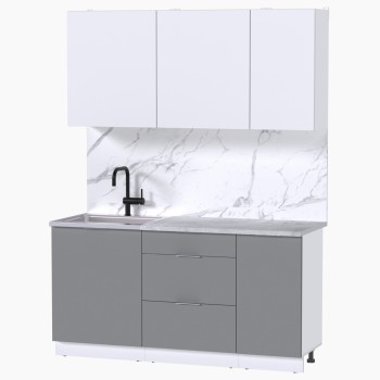 Набор корпусной мебели для кухни " Микс Топ-2" белый премиум/шиншилла серая/мрамор лацио белый