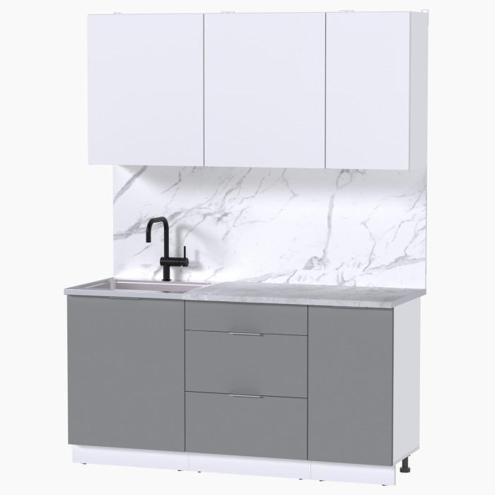 Набор корпусной мебели для кухни " Микс Топ-2" белый премиум/шиншилла серая/мрамор лацио белый