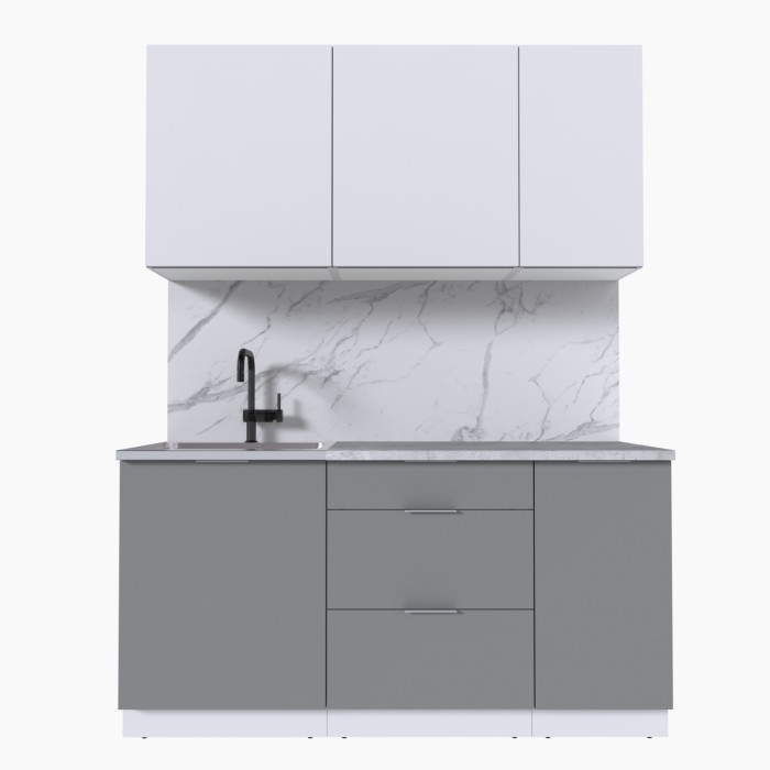 Набор корпусной мебели для кухни " Микс Топ-2" белый премиум/шиншилла серая/мрамор лацио белый