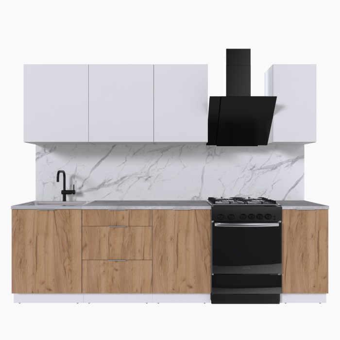 Набор корпусной мебели для кухни " Микс Топ-6" белый премиум/дуб крафт золотой/мрамор лацио белый