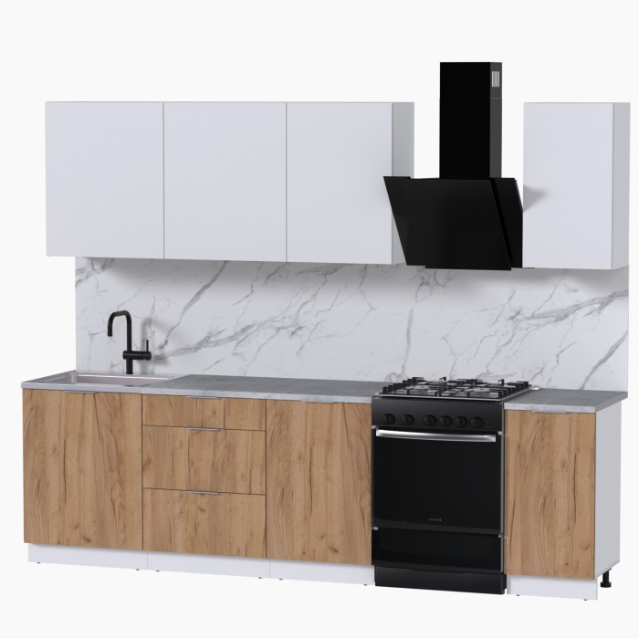 Набор корпусной мебели для кухни " Микс Топ-6" белый премиум/дуб крафт золотой/мрамор лацио белый