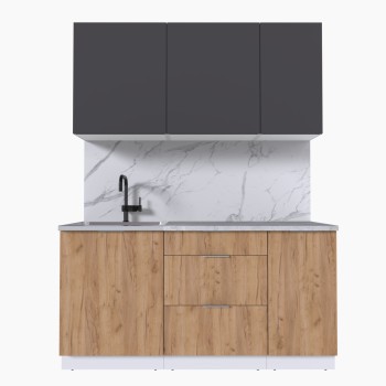 Набор корпусной мебели для кухни " Микс Топ-2" графит серый/дуб крафт золотой/мрамор лацио белый