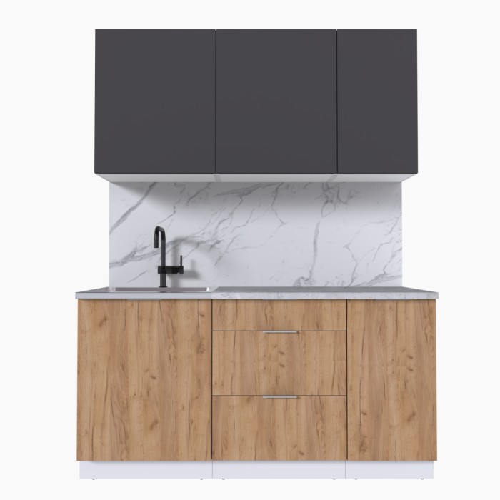 Набор корпусной мебели для кухни " Микс Топ-2" графит серый/дуб крафт золотой/мрамор лацио белый