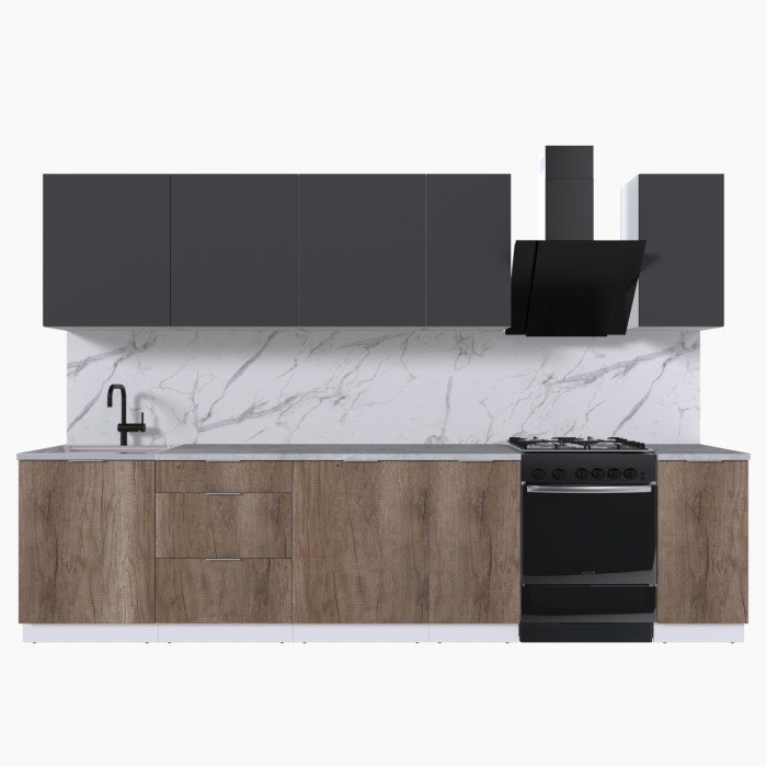 Набор корпусной мебели для кухни " Микс Топ-9" графит серый/дуб каньон/мрамор лацио белый