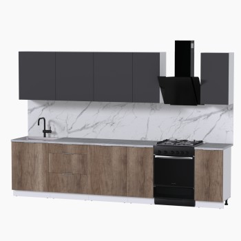 Набор корпусной мебели для кухни " Микс Топ-9" графит серый/дуб каньон/мрамор лацио белый