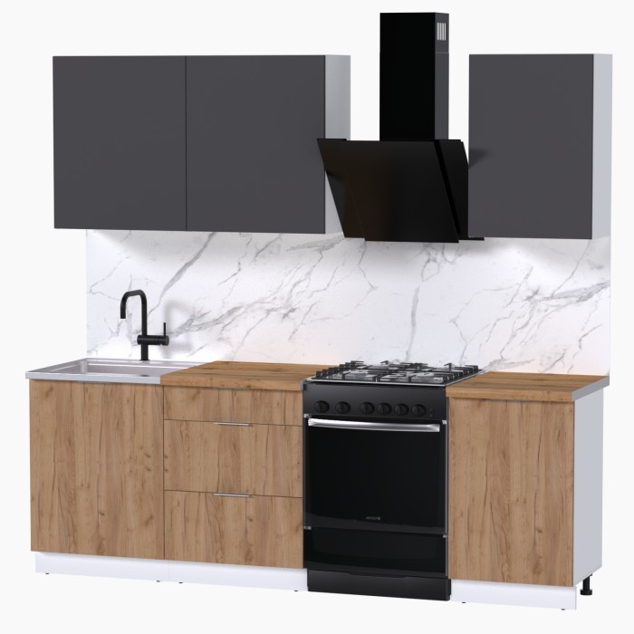 Набор корпусной мебели для кухни " Микс Топ-3" графит серый/дуб крафт золотой/дуб вотан