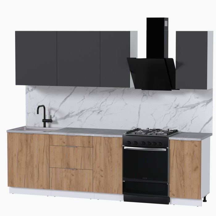 Набор корпусной мебели для кухни " Микс Топ-5" графит серый/дуб крафт золотой/мрамор лацио белый
