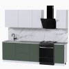 Набор корпусной мебели для кухни " Микс Топ-5" белый премиум/дымчато зеленый/мрамор лацио белый