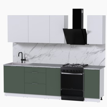 Набор корпусной мебели для кухни " Микс Топ-5" белый премиум/дымчато зеленый/мрамор лацио белый