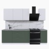 Набор корпусной мебели для кухни " Микс Топ-5" белый премиум/дымчато зеленый/мрамор лацио белый