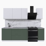 Набор корпусной мебели для кухни " Микс Топ-5" белый премиум/дымчато зеленый/мрамор лацио белый