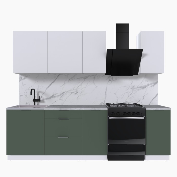 Набор корпусной мебели для кухни " Микс Топ-5" белый премиум/дымчато зеленый/мрамор лацио белый