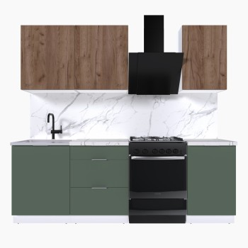 Набор корпусной мебели для кухни " Микс Топ-3" дуб крафт табачный/дымчато зеленый/мрамор марквина