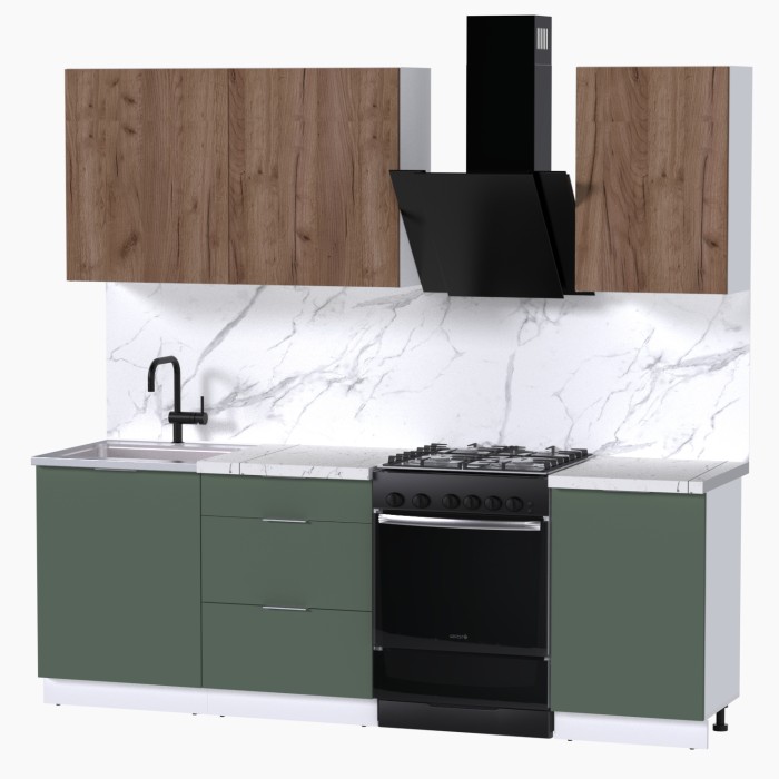 Набор корпусной мебели для кухни " Микс Топ-3" дуб крафт табачный/дымчато зеленый/мрамор марквина