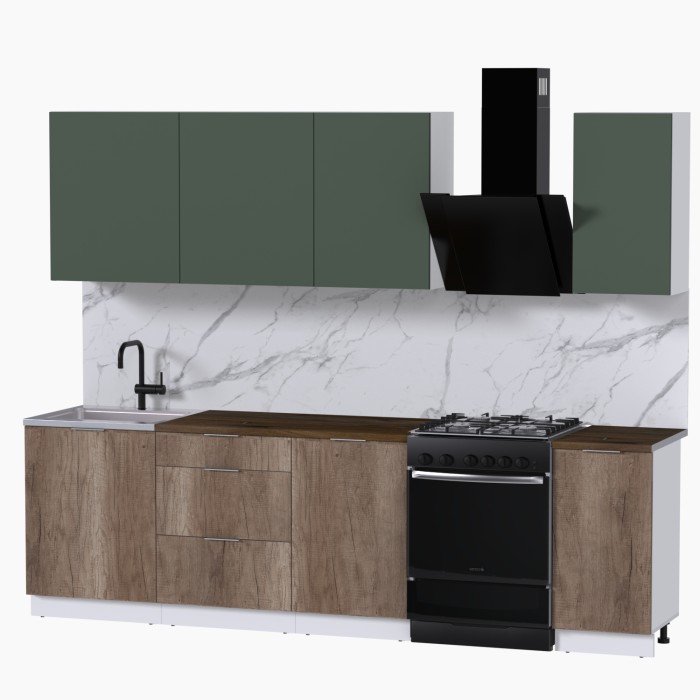 Набор корпусной мебели для кухни " Микс Топ-6" дымчато зеленый/ дуб каньон/дуб флагстаф темный