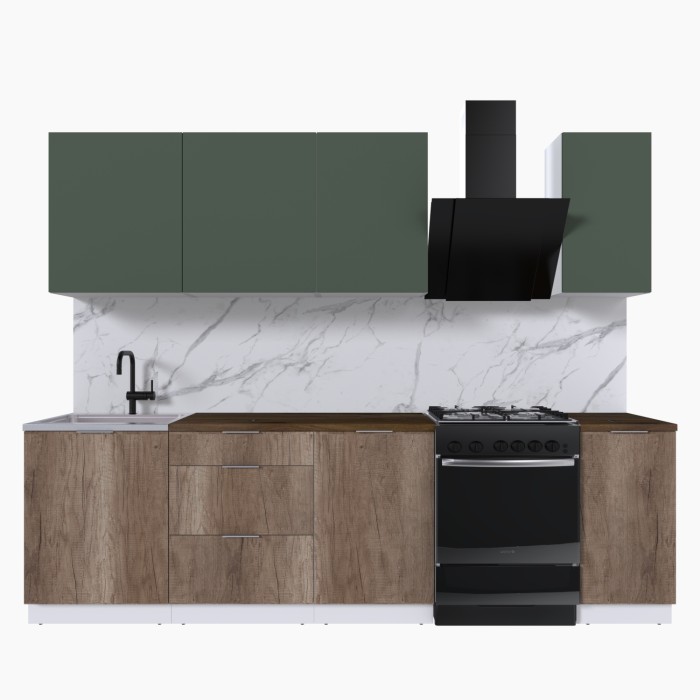 Набор корпусной мебели для кухни " Микс Топ-6" дымчато зеленый/ дуб каньон/дуб флагстаф темный