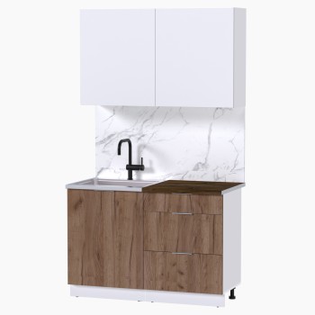 Набор корпусной мебели для кухни " Микс Топ-1" белый премиум/дуб крафт табачный/дуб флагстаф темный