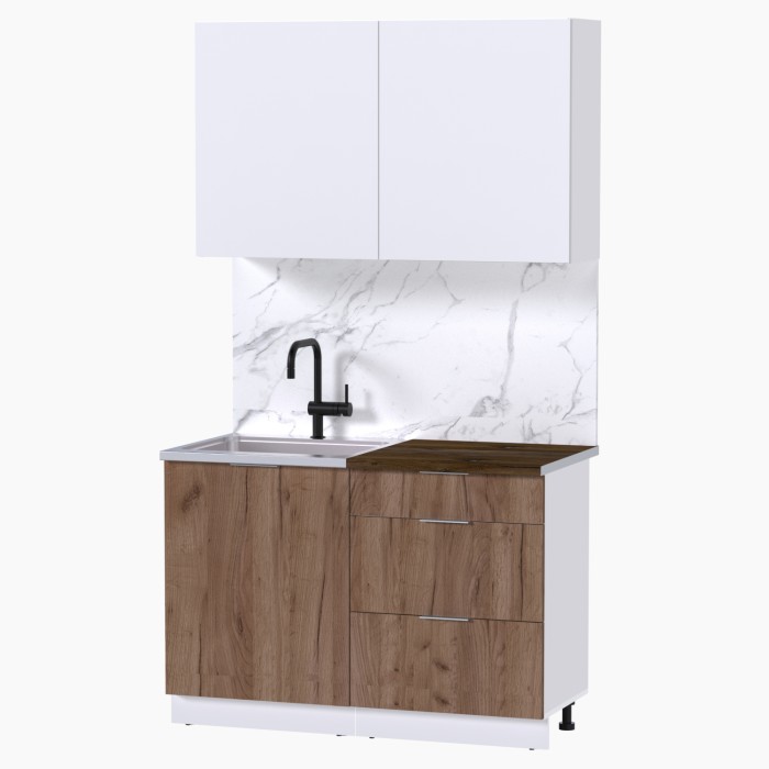 Набор корпусной мебели для кухни " Микс Топ-1" белый премиум/дуб крафт табачный/дуб флагстаф темный