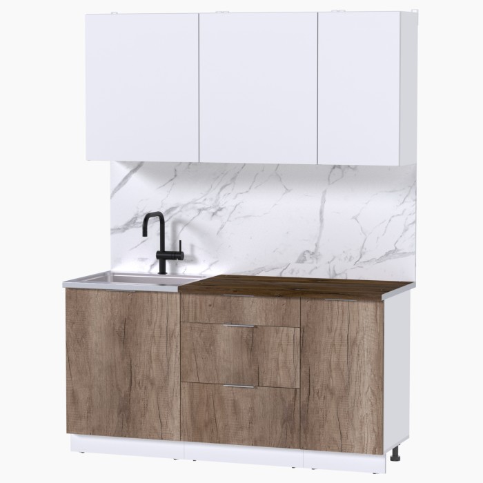 Набор корпусной мебели для кухни " Микс Топ-2" белый премиум/дуб каньон/дуб флагстаф темный