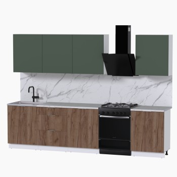 Набор корпусной мебели для кухни " Микс Топ-8" дымчато зеленый/ дуб крафт табачный/мрамор марквина