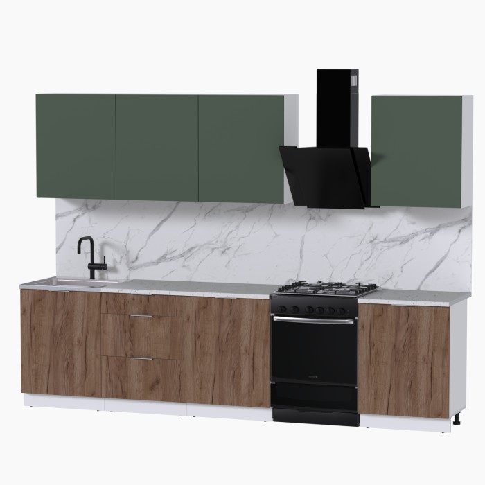 Набор корпусной мебели для кухни " Микс Топ-8" дымчато зеленый/ дуб крафт табачный/мрамор марквина