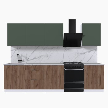 Набор корпусной мебели для кухни " Микс Топ-8" дымчато зеленый/ дуб крафт табачный/мрамор марквина