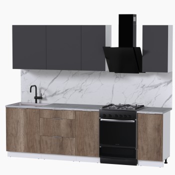 Набор корпусной мебели для кухни " Микс Топ-5" графит серый/дуб каньон/мрамор лацио белый