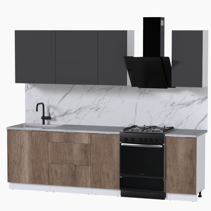 Набор корпусной мебели для кухни " Микс Топ-5" графит серый/дуб каньон/мрамор лацио белый