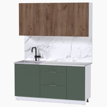 Набор корпусной мебели для кухни " Микс Топ-2" дуб крафт табачный/дымчато зеленый/мрамор марквина