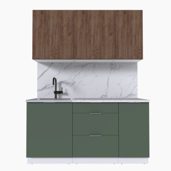 Набор корпусной мебели для кухни " Микс Топ-2" дуб крафт табачный/дымчато зеленый/мрамор марквина