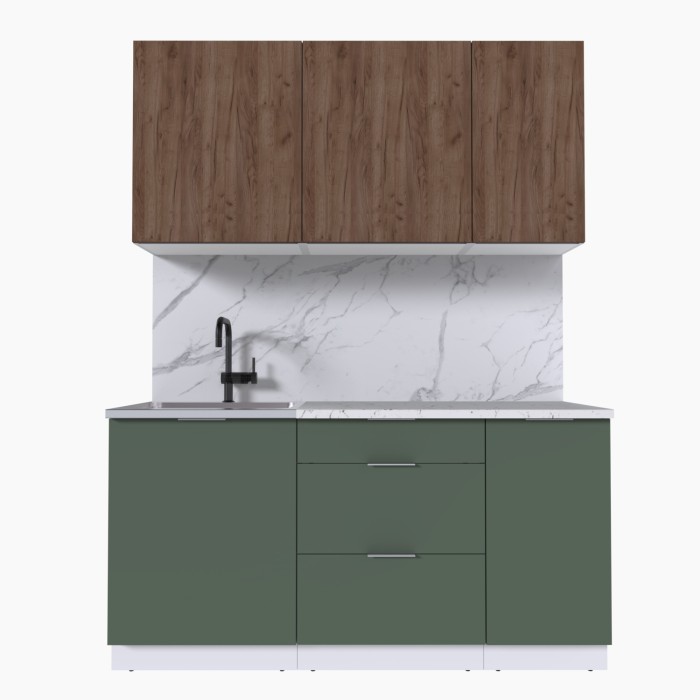 Набор корпусной мебели для кухни " Микс Топ-2" дуб крафт табачный/дымчато зеленый/мрамор марквина