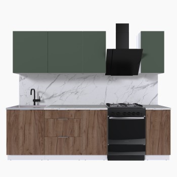 Набор корпусной мебели для кухни " Микс Топ-5" дымчато зеленый/ дуб крафт табачный/мрамор марквина