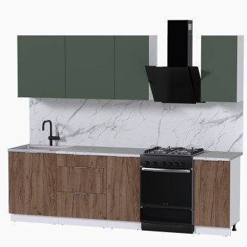 Набор корпусной мебели для кухни " Микс Топ-5" дымчато зеленый/ дуб крафт табачный/мрамор марквина