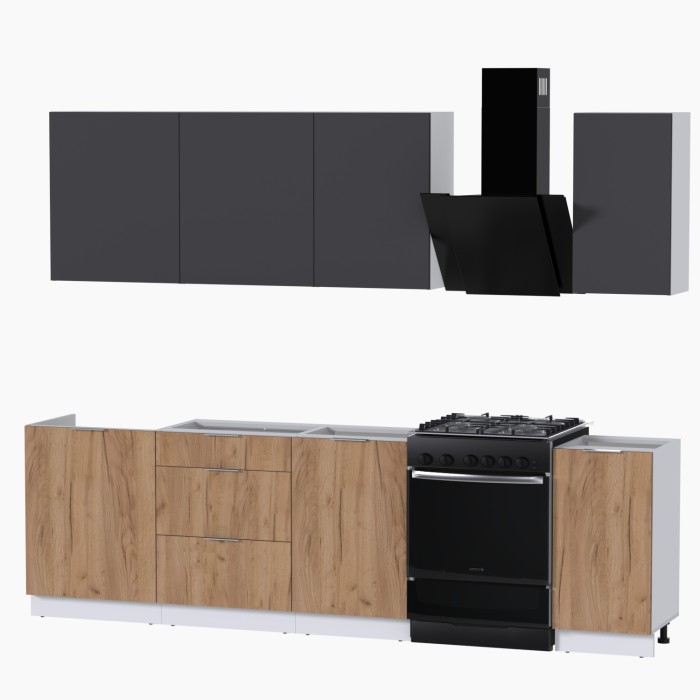 Набор корпусной мебели для кухни " Микс Топ-6" графит серый/дуб крафт золотой