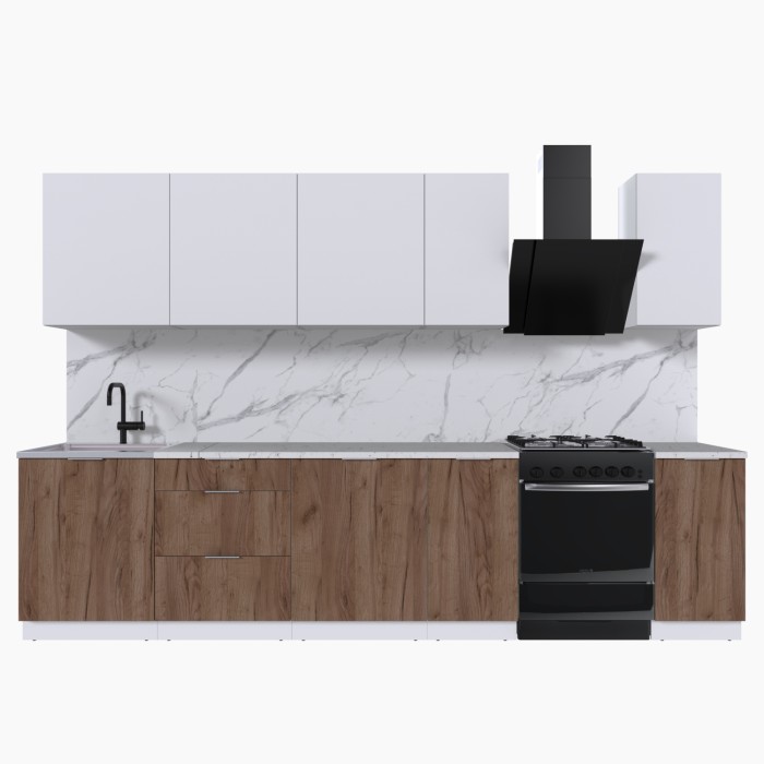 Набор корпусной мебели для кухни " Микс Топ-9" белый премиум/дуб крафт табачный/мрамор марквина