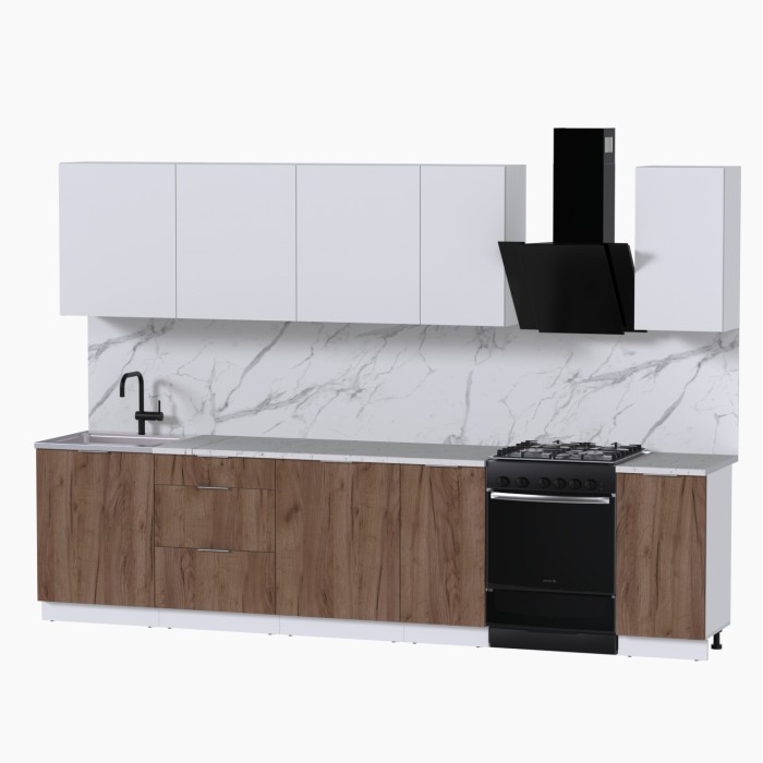 Набор корпусной мебели для кухни " Микс Топ-9" белый премиум/дуб крафт табачный/мрамор марквина