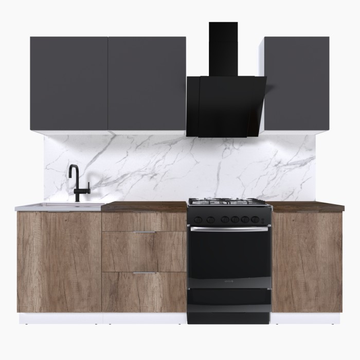 Набор корпусной мебели для кухни " Микс Топ-3" графит серый/дуб каньон/дуб флагстаф темный