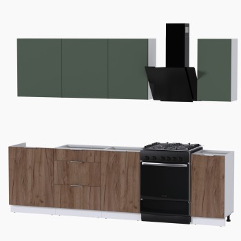 Набор корпусной мебели для кухни " Микс Топ-6" дымчато зеленый/ дуб крафт табачный