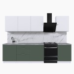 Набор корпусной мебели для кухни " Микс Топ-8" белый премиум/дымчато зеленый/мрамор лацио белый