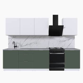 Набор корпусной мебели для кухни " Микс Топ-8" белый премиум/дымчато зеленый/мрамор лацио белый