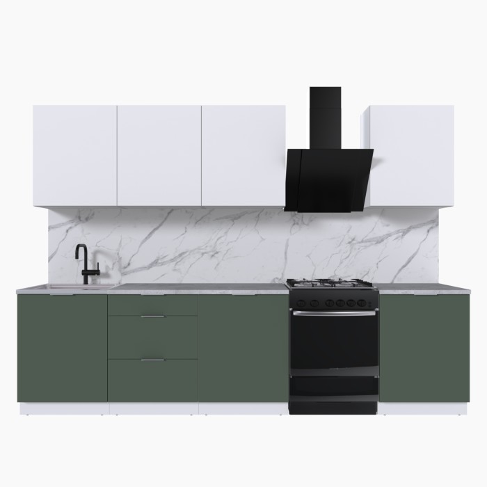 Набор корпусной мебели для кухни " Микс Топ-8" белый премиум/дымчато зеленый/мрамор лацио белый