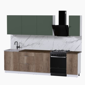 Набор корпусной мебели для кухни " Микс Топ-7" дымчато зеленый/ дуб каньон/дуб флагстаф темный